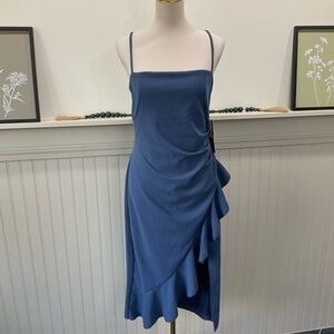 Emerald Sunday Blue Midi Dress NWT Ruffle Wrap Open Back Adjustable Straps